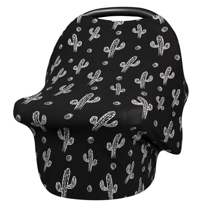 Metplus Baby Car Seat Cover, Infant Carseat Canopy, Nursing Breastfeeding Cover, Stretchy Carrier Covers for Stroller/Shopping Cart, Newborn Registry & Shower Gift for Boys Girls - Black Cactus - Image 1
